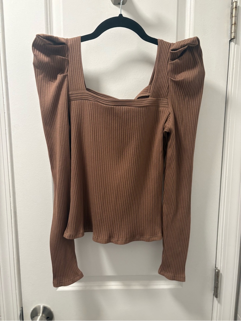 Sage The Label Brown Ribbed Square Neck Long Sleeve Top NWT Size M